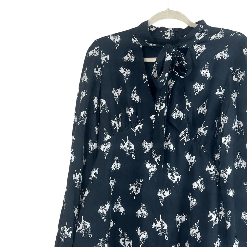 Re/Done 60'S Bow Silk Rodeo‎ Horse Print Mini Dress Black Size Small - Picture 5 of 7